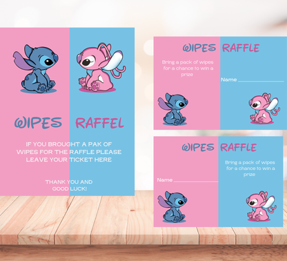 Stitch Gender Reveal Blue & Pink Wipper Raffle Sign + Tickets 💙💗 | Baby Shower Game | Editable Template