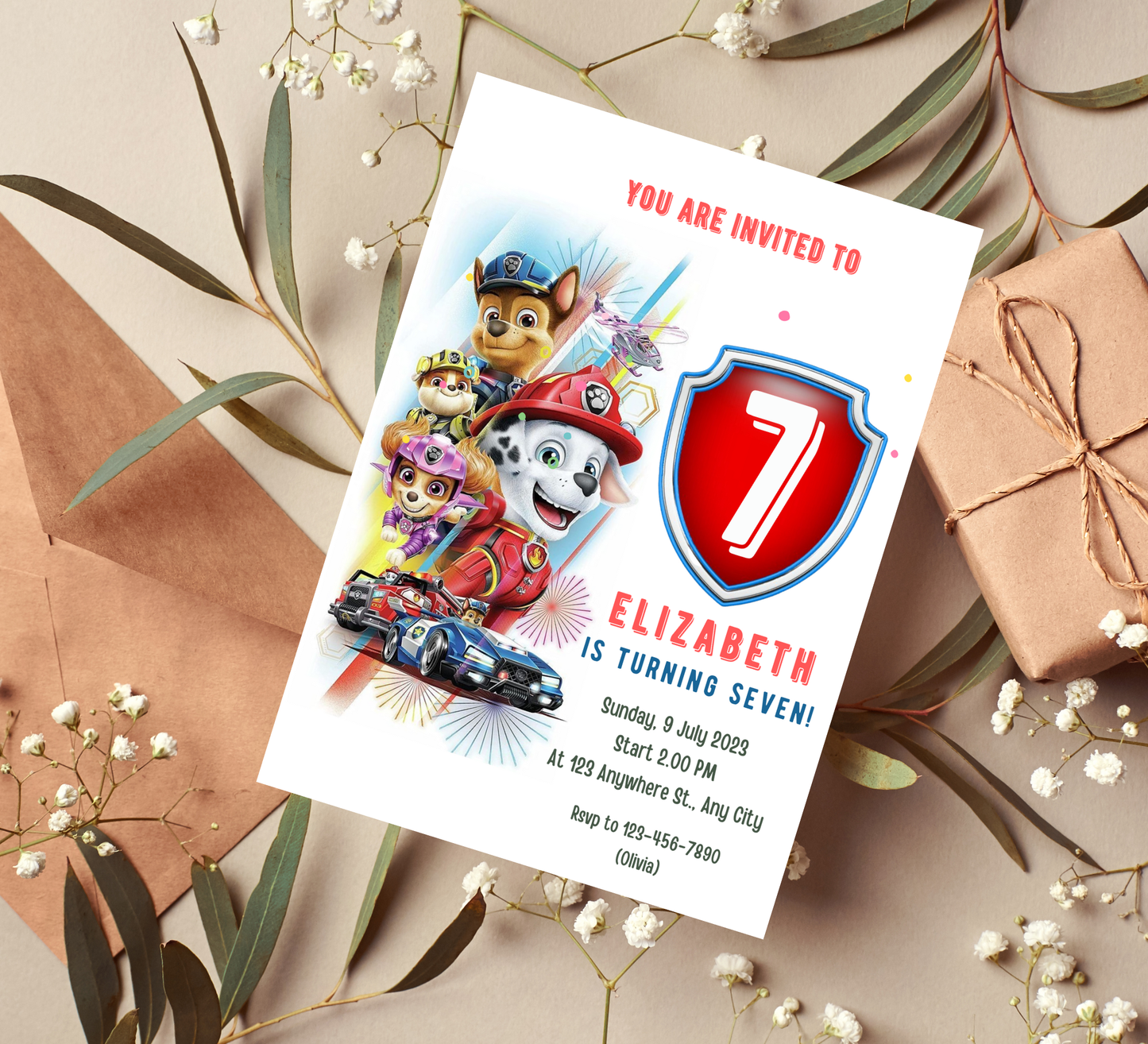 Paw Patrol Red Birthday Invitation | Fire Rescue Party Invite | Editable Template