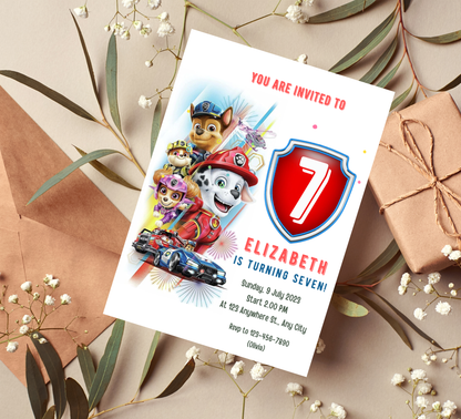 Paw Patrol Red Birthday Invitation | Fire Rescue Party Invite | Editable Template