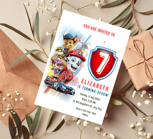 Paw Patrol Red Birthday Invitation | Fire Rescue Party Invite | Editable Template