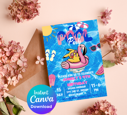 Pikachu Pokémon Pool Birthday Invitation | Summer Splash Party | Editable Digital Template