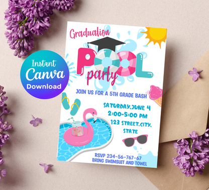 Graduation Pool Party Invitation 🎉💦 | Kindergarten & School Graduation | Summer Swim Party Invite