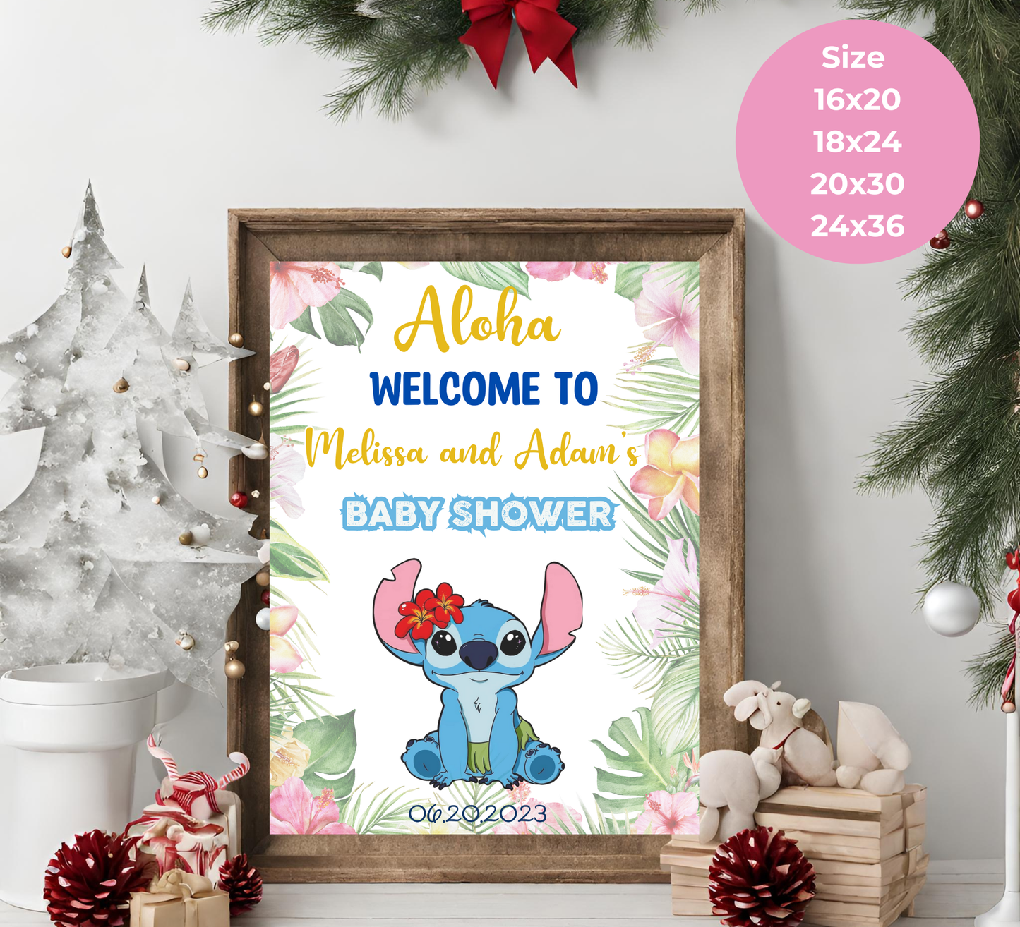 Stitch Baby Shower Welcome Sign 🌺🍼 | Aloha Tropical Hawaii Theme | Editable Template