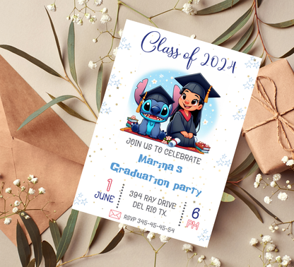 Stitch & Lilo Graduation Invitation | Kindergarten & School Celebration | Editable Canva Template