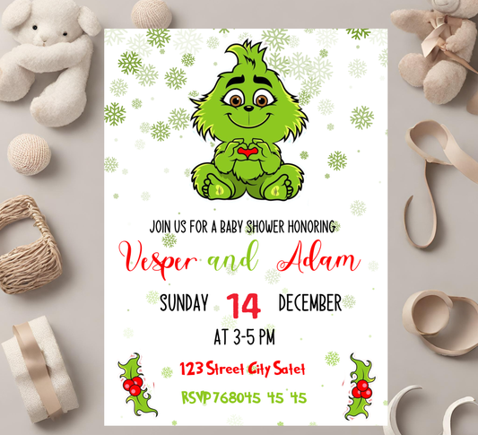 Grinch Winter Baby Shower Invitation | Christmas Baby Shower | Editable Template
