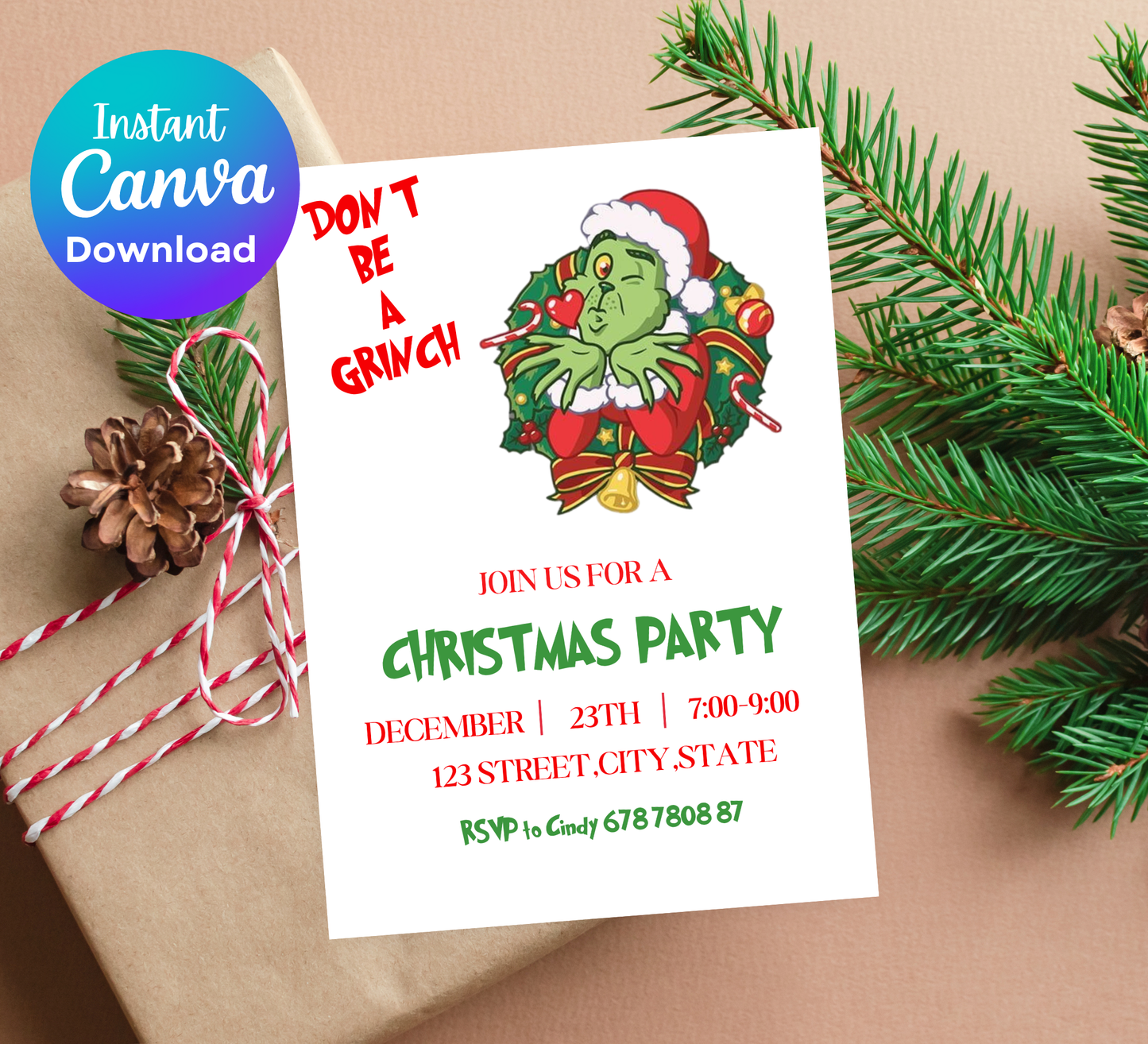 Grinchmas Christmas Party Invitation | Fun Holiday Celebration Invite | Editable Template