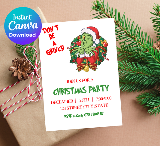Grinchmas Christmas Party Invitation | Fun Holiday Celebration Invite | Editable Template