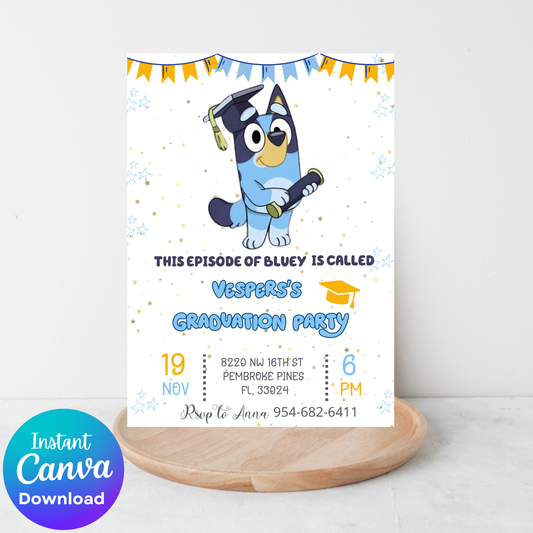 Bluey Graduation Invitation | Kindergarten & Preschool Celebration | Editable School Invite