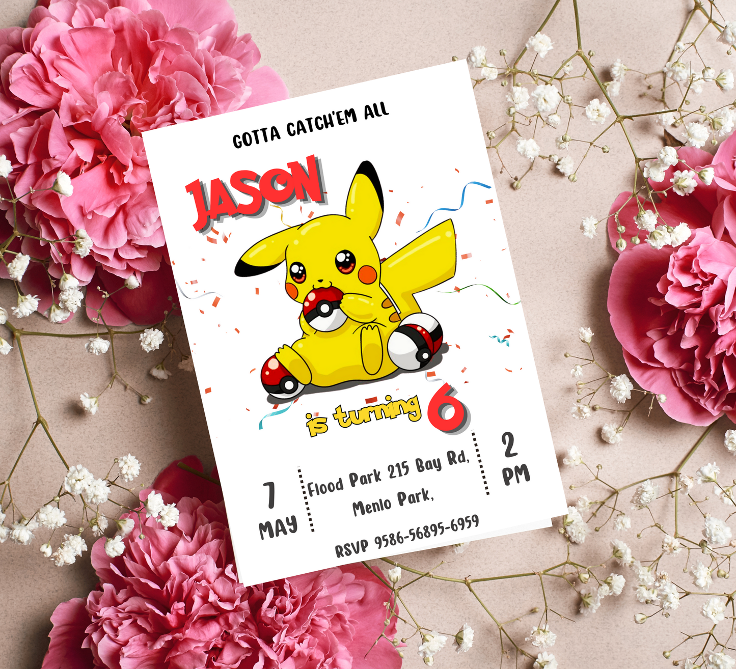Pikachu Pokémon Birthday Invitation | Cute Kids Party Invite | Editable Digital Template