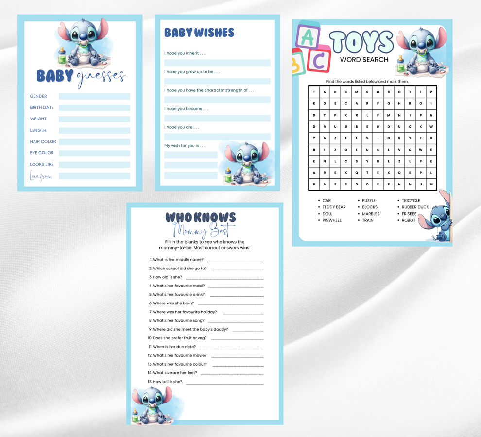 Stitch Baby Shower Games Bundle – Editable Canva Template | Vesper ...