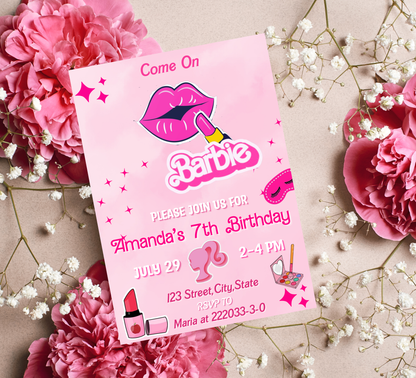 Barbie Spa Pink Birthday Invitation | Glam Makeover Party Invite | Editable Template