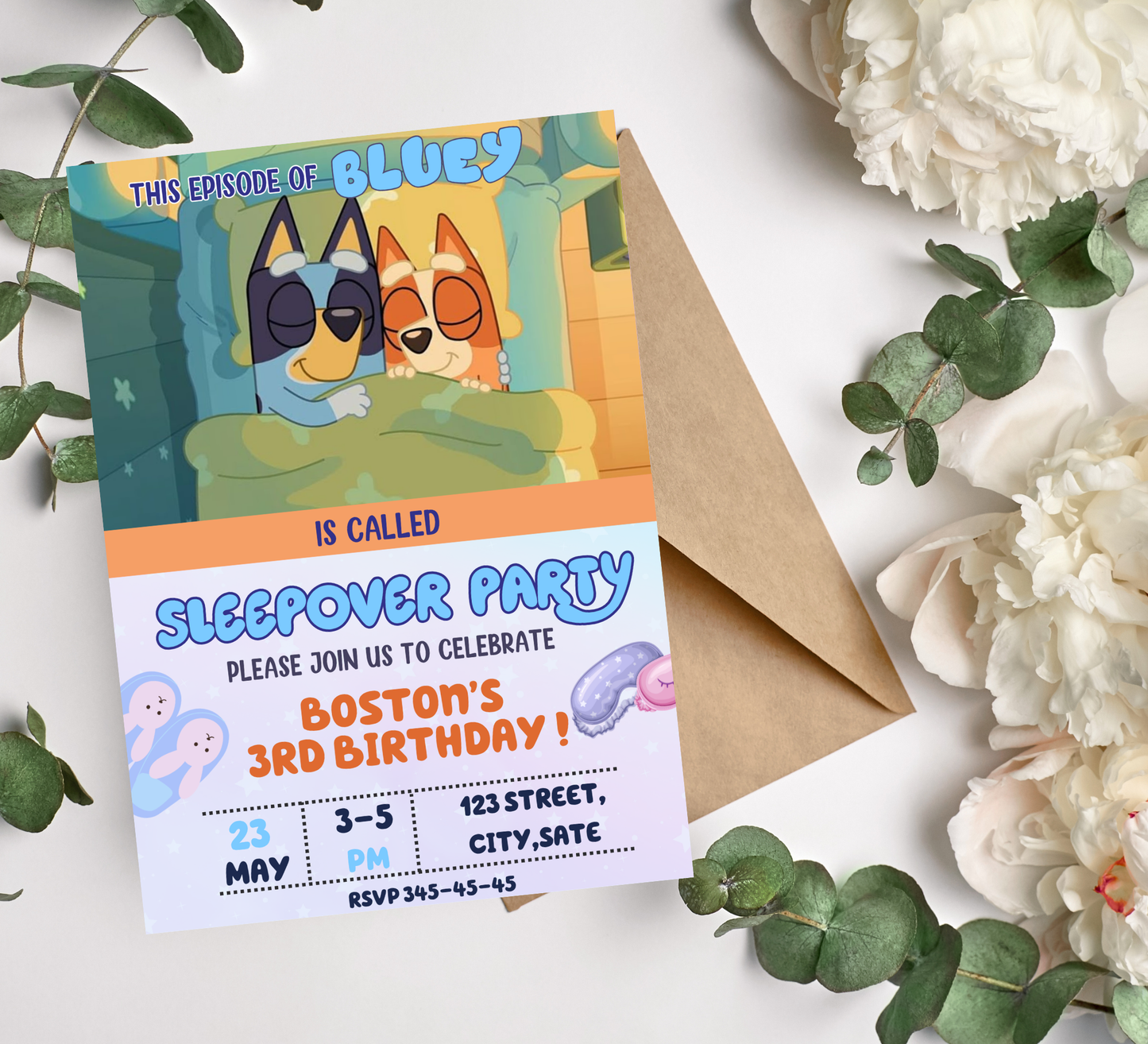 Bluey Sleepover Slumber Birthday Invitation | Editable Canva Template | Bluey Pajama Party Invite | Printable Kids Birthday Invitation