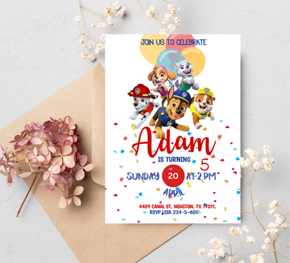 Paw Patrol Birthday Invitation | Kids Rescue Party Invite | Editable Canva Template | Printable Puppy Patrol Birthday Card