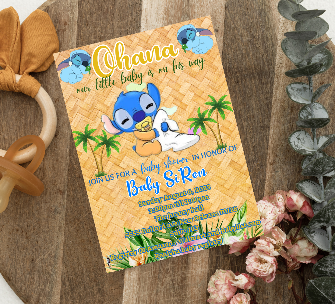 Stitch Tropical Baby Shower Invitation | Aloha Hawaii Baby Shower Invite | Editable Canva Template | Cute Stitch Baby Shower Printable