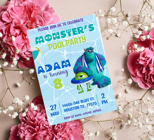 Monsters Inc Pool Birthday Invitation 💦👾 | Sulley Boo Swim Party Invite | Editable Canva Template