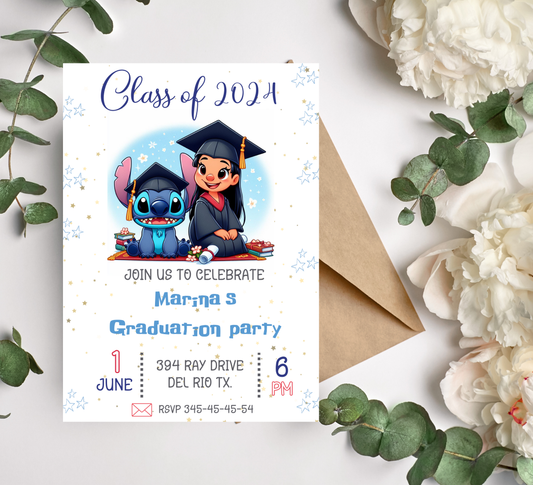 Stitch & Lilo Graduation Invitation | Kindergarten & School Celebration | Editable Canva Template