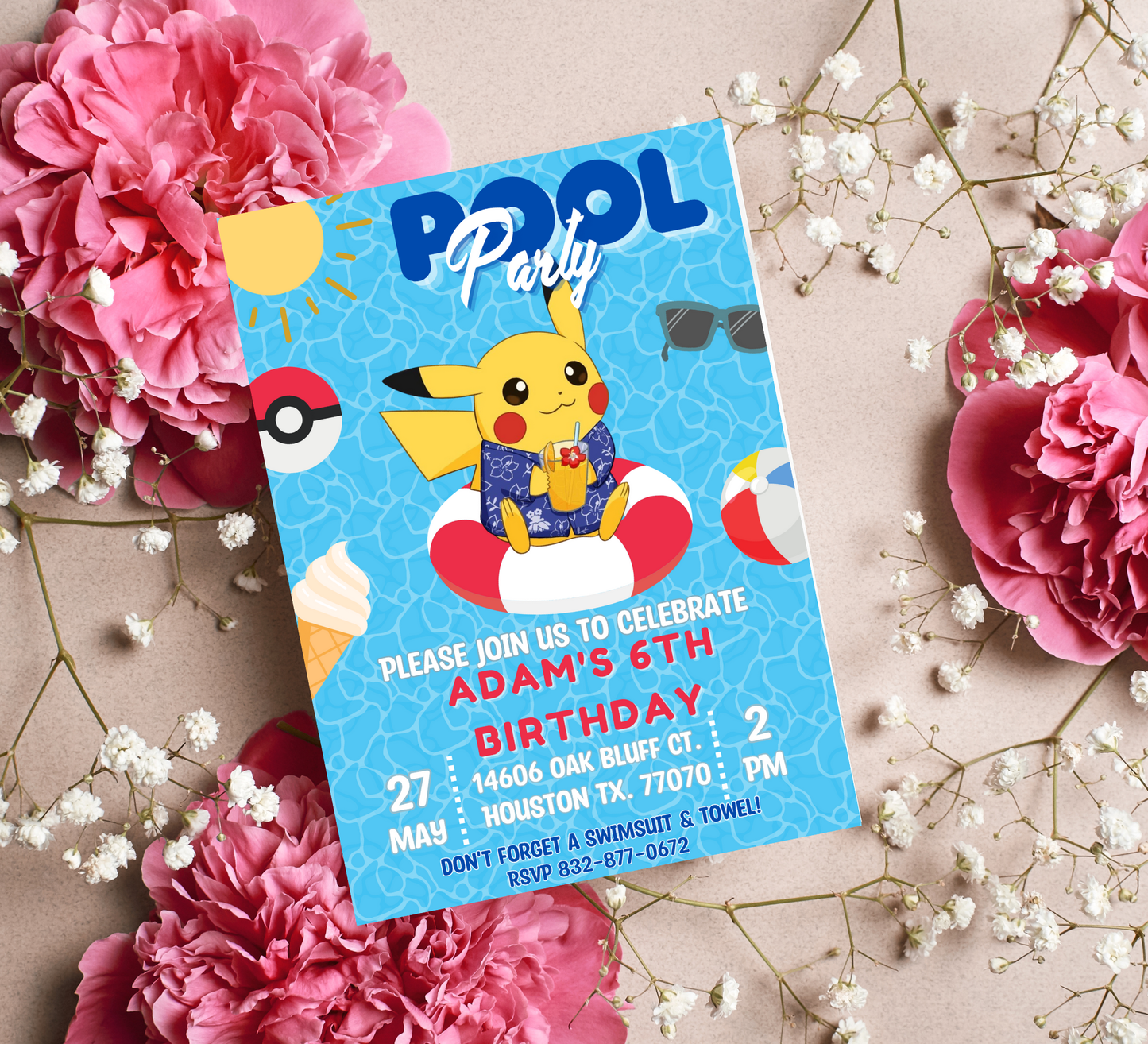 Pikachu Pool Pokémon Birthday Invitation | Summer Splash Party | Editable Digital Invite
