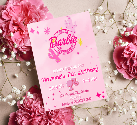 Barbie Pink Cowboy Birthday Invitation | Cowgirl Rodeo Party | Pink Western Invite | Editable Template