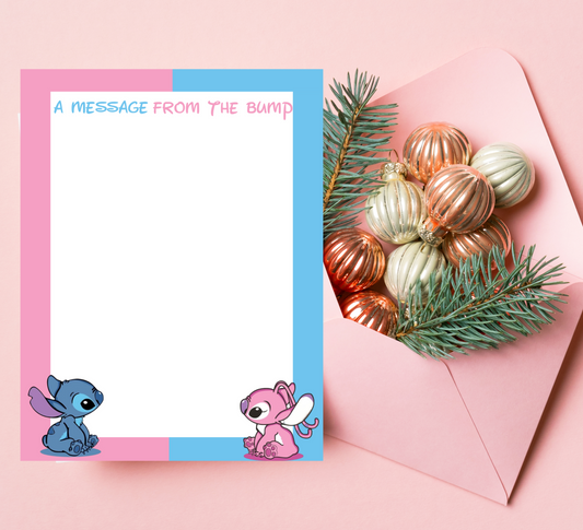 Stitch & Lilo Gender Reveal “Message from the Bump” Sign | Minimalist Baby Shower Template | Editable & Printable Instant Download