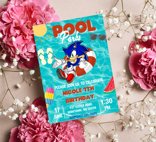 Sonic the Hedgehog & Shadow Pool Birthday Invitation | Summer Swim Party | Editable Canva Template