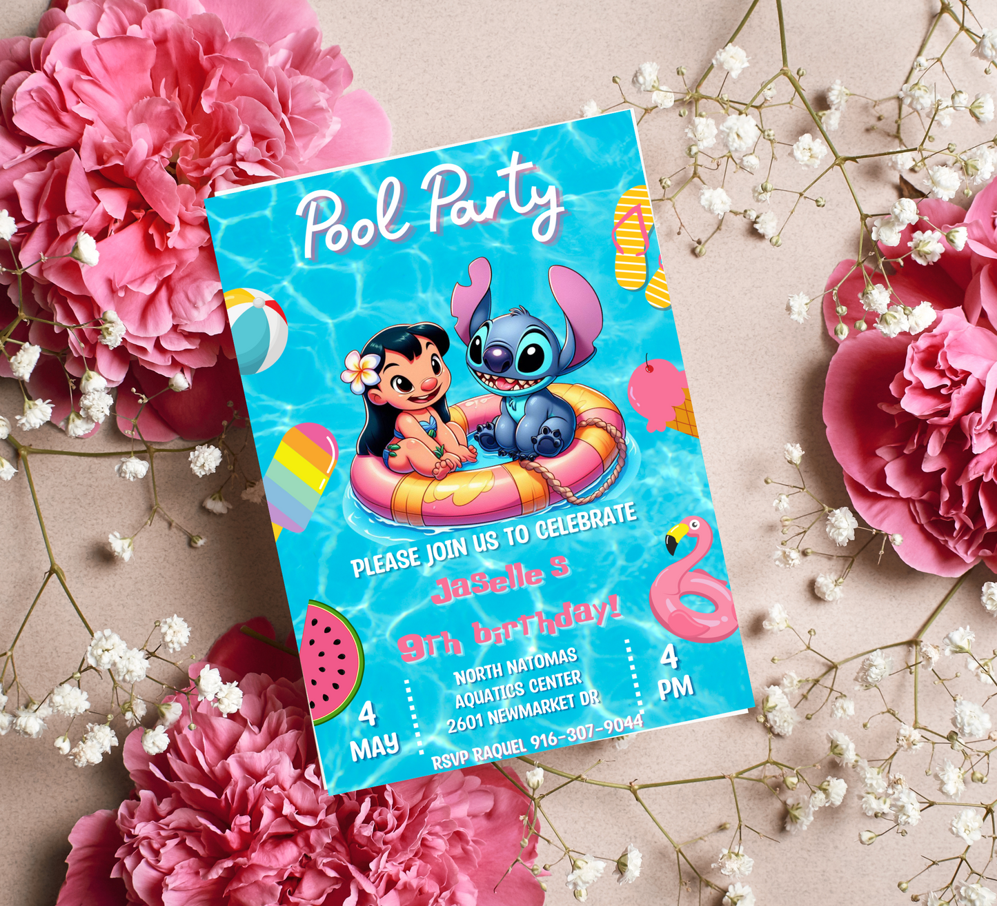 Lilo & Stitch Pool Birthday Invitation | Tropical Swim Party | Editable Canva Template | Hawaiian Beach Birthday Invite | Printable