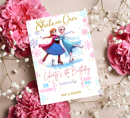 Frozen Ice Princess Roller Skating Birthday Invitation | Winter Skating Party | Editable Template