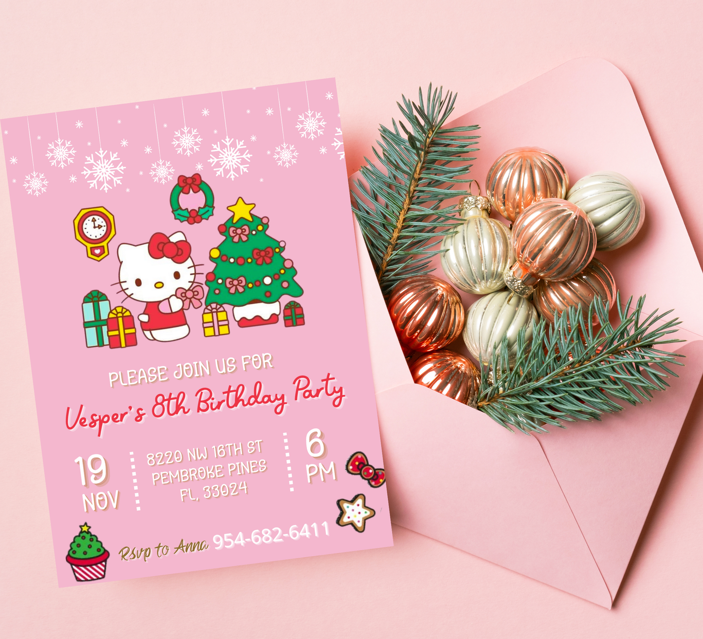 Hello Kitty & Friends Christmas Winter Birthday Invitation | Kawaii Holiday Party | Editable Template