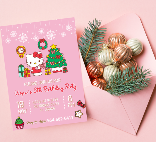 Hello Kitty & Friends Christmas Winter Birthday Invitation | Kawaii Holiday Party | Editable Template