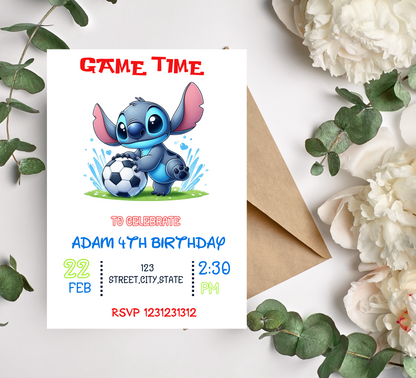 Stitch Football Birthday Invitation for Kids | Editable Canva Template | Kawaii Sports Party Invite | Printable Boys Birthday Invitation