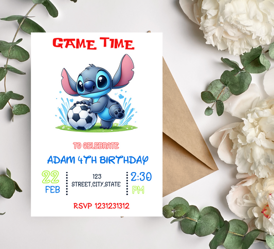 Stitch Football Birthday Invitation for Kids | Editable Canva Template | Kawaii Sports Party Invite | Printable Boys Birthday Invitation