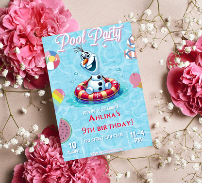 Olaf Frozen Pool Birthday Invitation | Editable Canva Template | Summer Swim Party Invite | Printable Kids Birthday Invitation