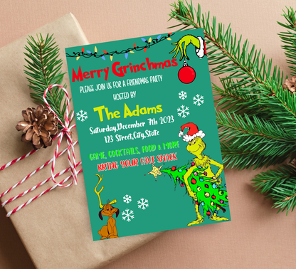 Grinch Green Christmas Invitation | Merry Grinchmas Holiday Party Invite | Editable Template
