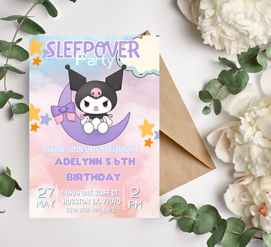 Kuromi Kawaii Sleepover Birthday Invitation | Cute Slumber Party Invite | Editable Canva Template | Pastel Goth Pajama Party Printable