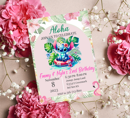 Stitch Aloha Tropical Pool Birthday Invitation | Hawaiian Luau Party Invite | Editable Canva Template | Cute Beach Swim Birthday Invitation