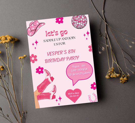 Barbie Cowgirl Cowboy Birthday Invitation | Pink Western Rodeo Party | Editable Template