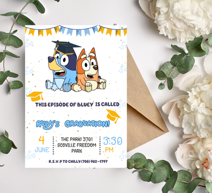 Bluey Graduation Invitation | Kindergarten & School Moving Up Party | Editable Canva Template | Bluey & Bingo School Leavers Invite | Kids Graduation Announcement