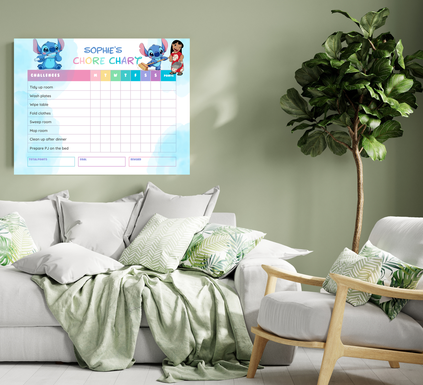 Lilo & Stitch Reward Chart – Editable Canva Template – Daily Chore Chart & Behavior Tracker – Tropical Kids Checklist Printable