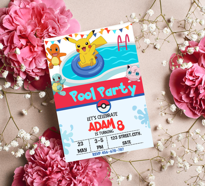 Pokémon Pool Birthday Invitation | Summer Splash Party Invite | Editable Digital Template