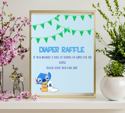 Stitch & Angel Baby Shower Games Bundle | Diaper Raffle Sign & Cards | Editable Canva Template