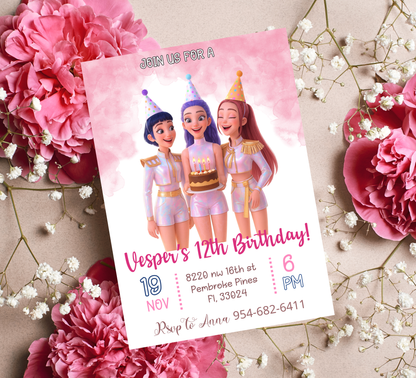 K-Pop Demon Hunters Birthday Invitation | Rumi Mira Zoye Anime Invite | Editable Canva Template | Kawaii Cyber Pop Party