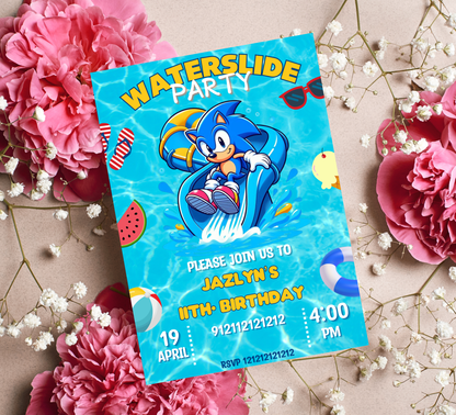 Sonic Waterslide Birthday Invitation | Pool Party Invite | Editable Canva Template | Gotta Splash Fast Summer Birthday | Sonic Speed Splash Printable