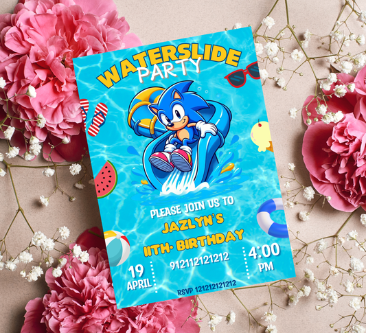 Sonic Waterslide Birthday Invitation | Pool Party Invite | Editable Canva Template | Gotta Splash Fast Summer Birthday | Sonic Speed Splash Printable
