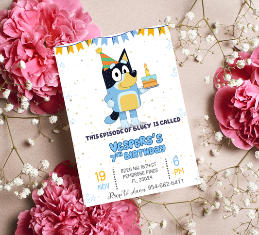 Bluey Heeler Dog Birthday Invitation | Editable Canva Template | Kids Party Invite | Printable Bluey Theme Birthday Invitation