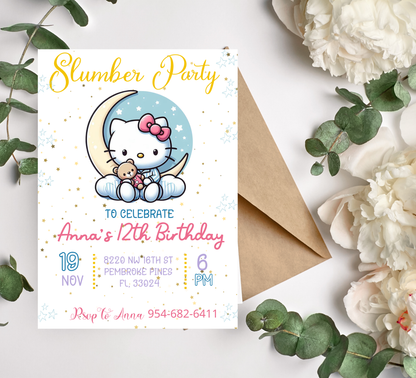 Hello Kitty Moon Sleepover Birthday Invitation 🌙🎀 | Kawaii Slumber Party | Editable Canva Template
