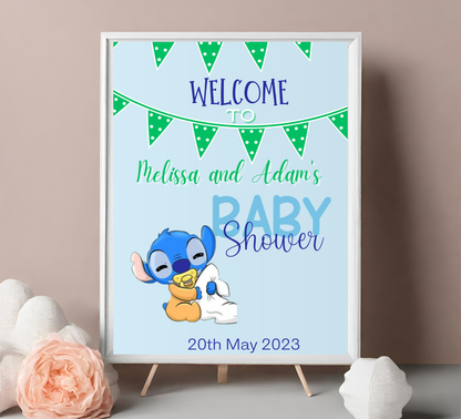 Stitch Blue Baby Shower Welcome Sign | Cute Baby Boy Welcome | Editable Template
