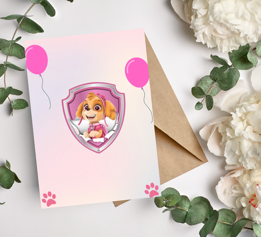 Paw Patrol Skye Pink Birthday Invitation | Editable Canva Template | Girls Paw Patrol Party Invite | Printable Kids Birthday Invitation