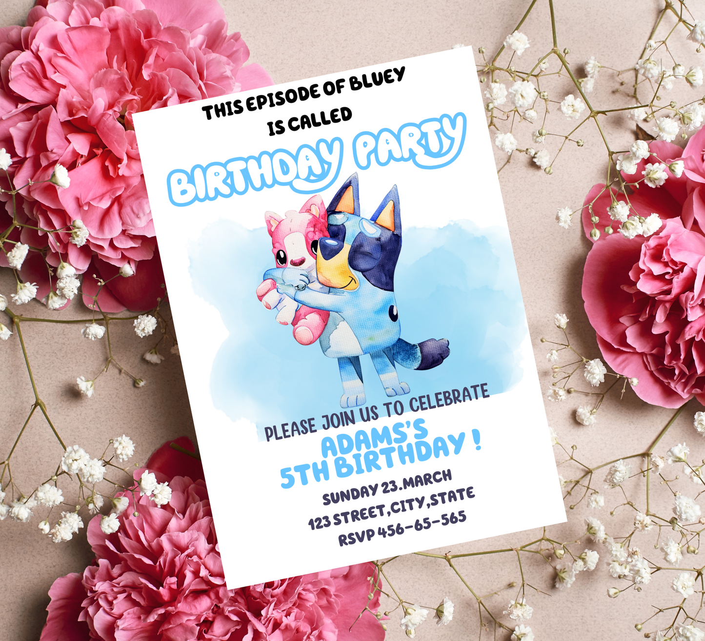 Bluey Baby Shower Invitation – Editable Canva Template – Cute Heeler Family Baby Shower Invite – Bluey & Bingo New Baby Printable