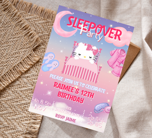 Hello Kitty Gradient Sleepover Birthday Invitation | Kawaii Slumber Party Invite | Editable Canva Template