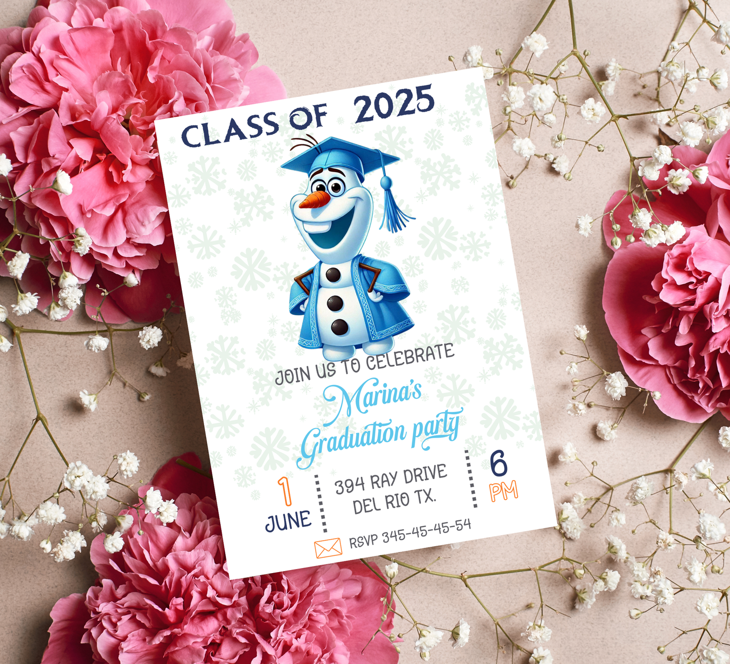 Olaf Frozen Graduation Invitation | Kindergarten & School Moving Up Party | Editable Canva Template | Olaf "Summer" Graduation Announcement | Frozen School Leavers Invite