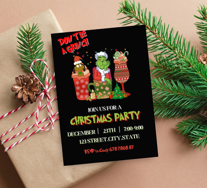 Grinch Christmas Winter Party Invitation | Grinchmas Holiday Invite | Editable Template